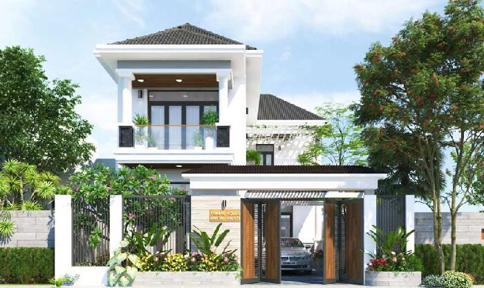 tham khảo thiết kế nhà chữ L 2 tầng 80m2 đẹp