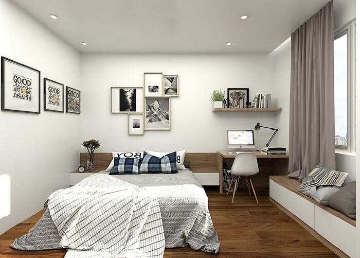 nội thất phòng ngủ con thiết kế nhà chữ L 2 tầng 80m2