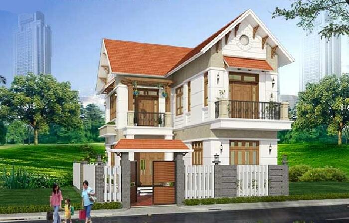 phối cảnh thiết kế nhà chữ L 2 tầng 80m2 đẹp